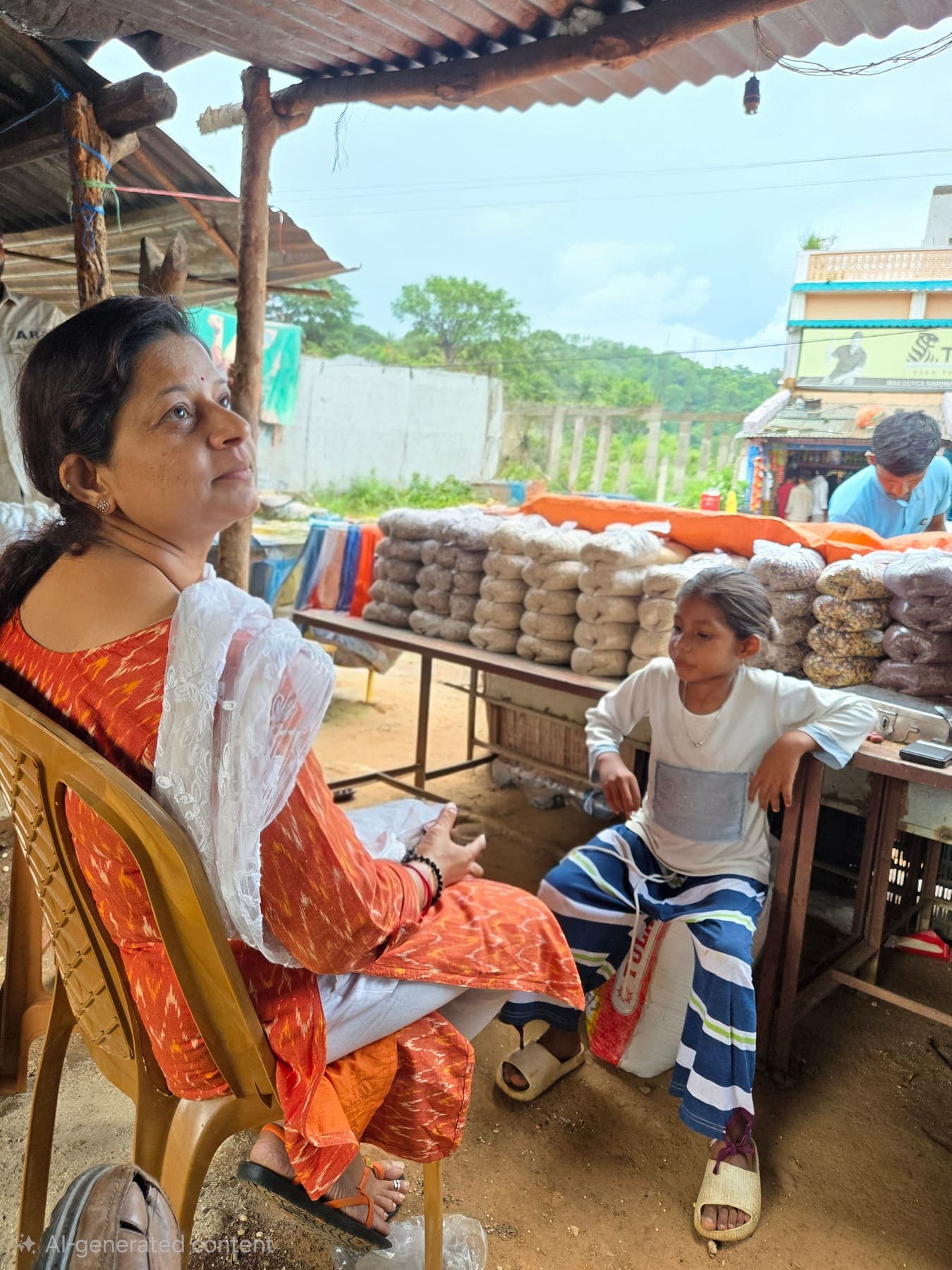 Woman producer seated beside her graded produce at a village market